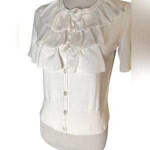 Short Sleeve Ruffle Front Cardigan